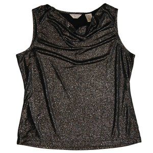 Vintage Laura Ashley Petit Silver Metallic Lame Sleeveless Tank Slouchy Scoop‎